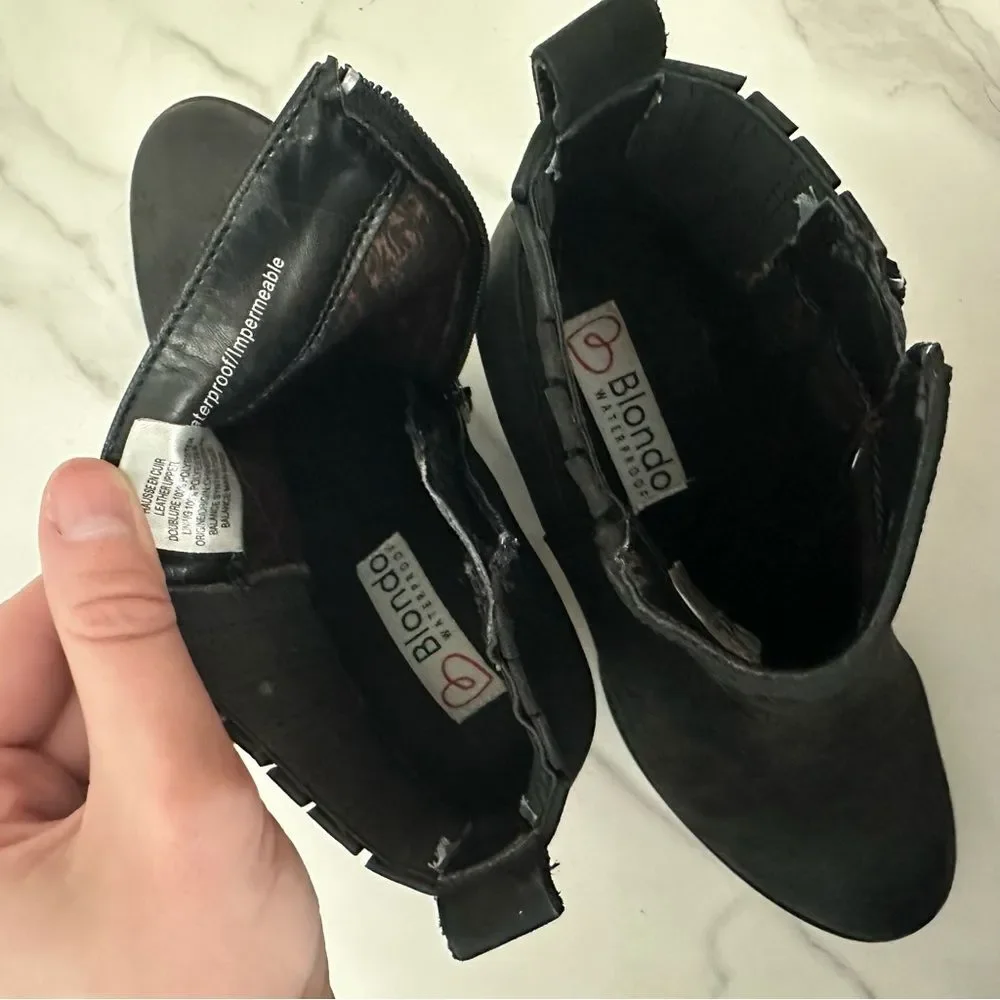 Blondo Black NOA Cognac Nubuck Waterproof Zip Block Heel Ankle Booties Size 8